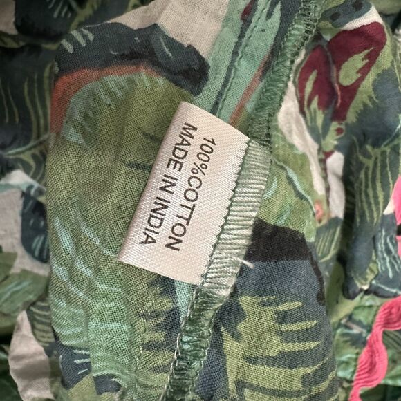 NWOT MARY MARSHMALLOW Tiered Mini Dress Henley in Green Palm Print - Picture 8 of 11